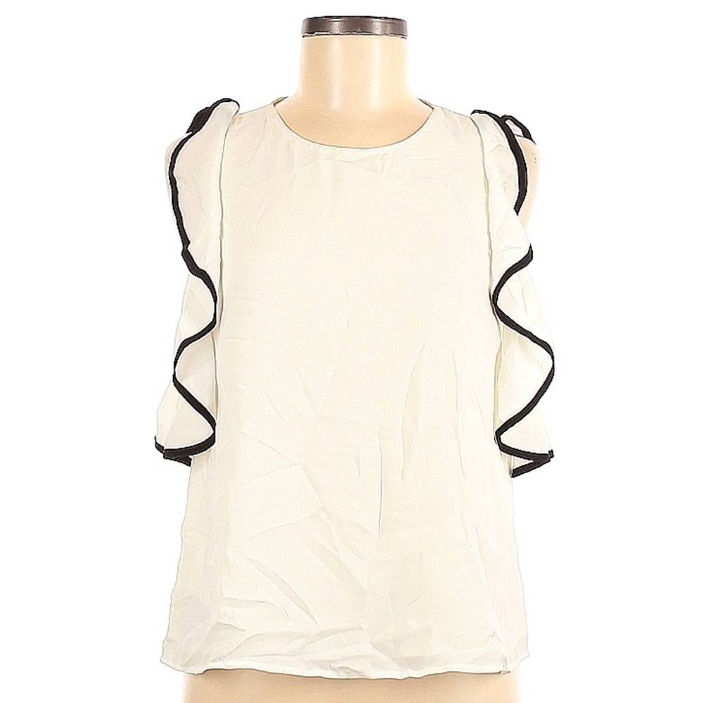 #14 Forever 21 White Blouse with Black Ruffle Trim